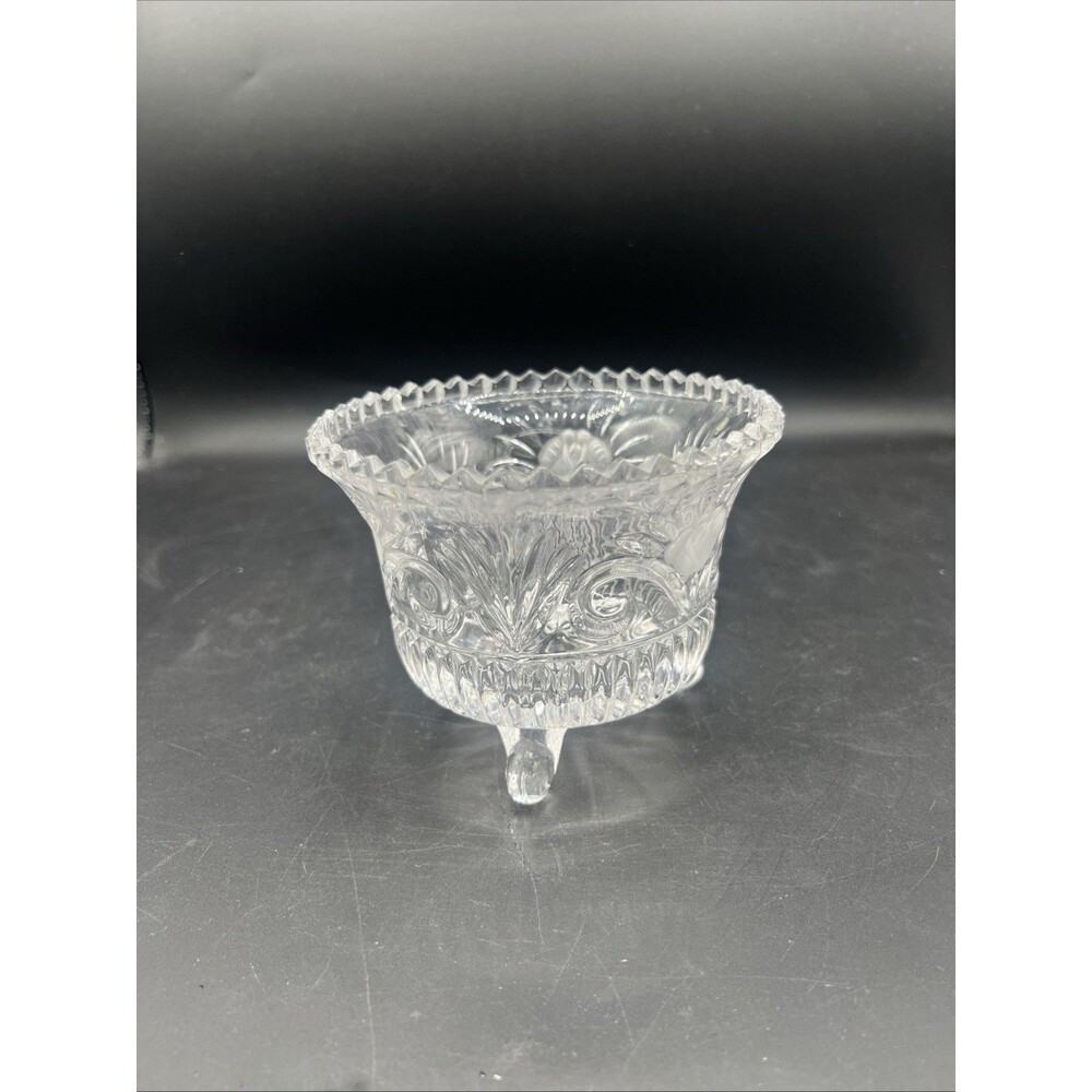 Anna Hutte Bleikristall Lead Crystal Footed Candy Bowl Frosted Flower 5" Vintage